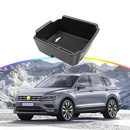 SKTU Center Console Organizer Compatible with 2018-2020 Tiguan Allspace LWB Accessories Insert ABS Black Materials Tray Armrest Secondary Storage Box - color: 2018-2020 Tiguan