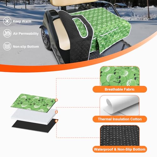 Golf Cart Seat Covers, Universal Golf Cart Seat Towel Blanket with 4 Front Pockets & Nonskid Bottom Fits for EZGO, Yamaha, Club Car and More 2 Person Seats Golf Carts - color: Green Golf Ball