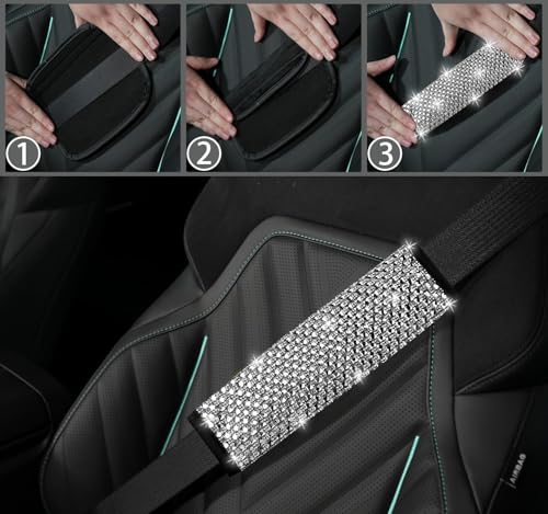 NBTEPEM 2 Pack Bling Car Seat Belt Covers, Diamond Seatbelt Shoulder Protection, Rhinestones Seat Belt Strap Cover Shoulder Pad, Universal Bling Car Interior Accessories Fit for Car/Truck/SUV(Silver) - color: Silver