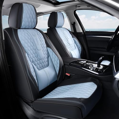Coverado Car Seat Covers Front, Nappa Leather Seat Covers for Cars, Waterproof Seat Covers with Lumbar Support, Automotive Seat Covers Universal Fit for Most Cars SUV Trucks (Front, Black-Blue) - color: A/Black-Blue, size: Front