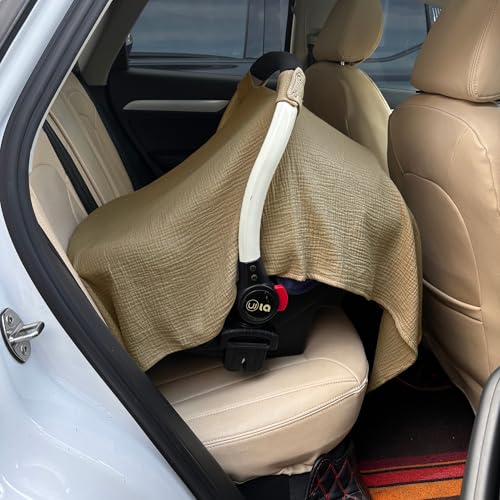 100% Muslin Cotton Car Seat Cover Baby, Carseat Canopy Cover, Universal Fit Stroller Covers for Boys and Girls (Coffee) - color: coffee