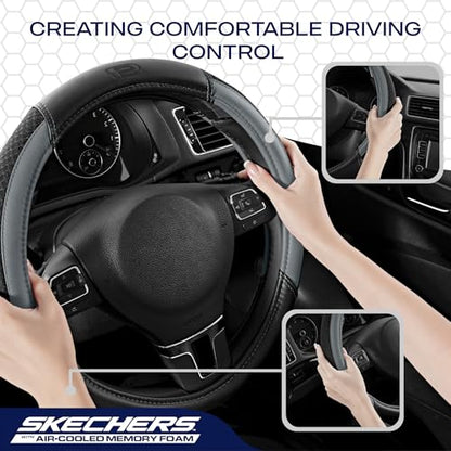 Skechers Air-Cooled Steering Wheel Cover,Leather Car Steering Wheel Cover Universal Fit 14" 1/2-15" Car Wheel Protector for Men Women Fit Suvs,Vans,Sedans,Car,Trucks,Gray - color: Grey