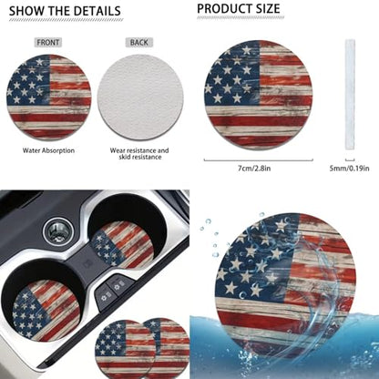 American Flags Auto Front Rear Seat Cover Set for Women Car Accessories Cup Holders Car Armrest Cover Seat Covers Steering Wheel Cover Headrest Covers Universal Fit for Truck Vans Suvs - color: American Flags