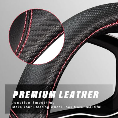 LABBYWAY Microfiber Leather Auto Car Steering Wheel Cover, Universal Fit 15 Inch Anti-Slip Wheel Protector, Black - color: Fiber Black