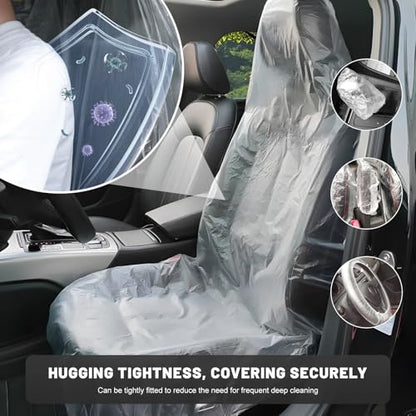 250PCS Disposable Car Protective Covers Set, Clear Plastic Seat Protectors w/Steering Wheel, Gear Shift & Handbrake Covers, Transparent Seat Cover for Car Truck Bus Airplane - color: 250 PCS