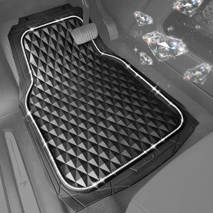 CAR PASS Bling Diamond Black Rubber Car Mats, Heavy Duty Deep Dish All-Weather Floor Mat Anti-Slip 3D Rhombus Waterproof Trim to Fit Liner Universal Glitter Sparkly Shining Rhinestone, 3 Pcs Silver - color: Silver Diamond