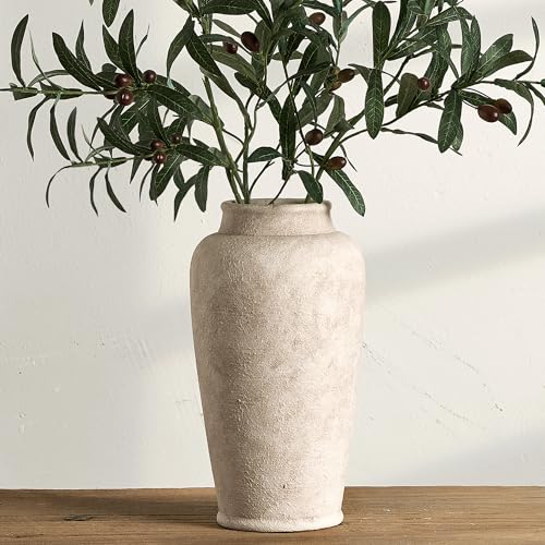 Ceramic Large Flower Vase, White Rustic Vase Farmhouse Decorative Tall Vase Floral Pottery Vases for Home Decor Table Living Room Entryway Mantel Bedroom Bathroom Kitchen - 12" Rustic White - color: 12"h - Rustic White