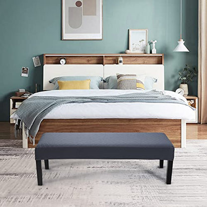 Fuloon Stretch Jacquard Dining Bench Cover - Anti-Dust Removable Bench Slipcover Washable Seat Cushion Protector for Bedroom, Kitchen, Hotel, Banquet (Gray) - color: Grey