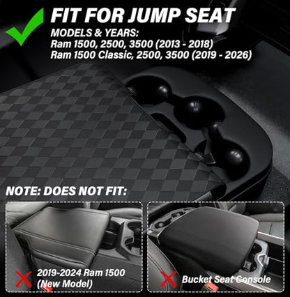 Center Console Cover Compatible with Ram 1500 2013-2018 & 2013-2026 Ram 2500/3500/1500 Classic Model Jump Seat Only, Leather Armrest Cover Middle Console Cover