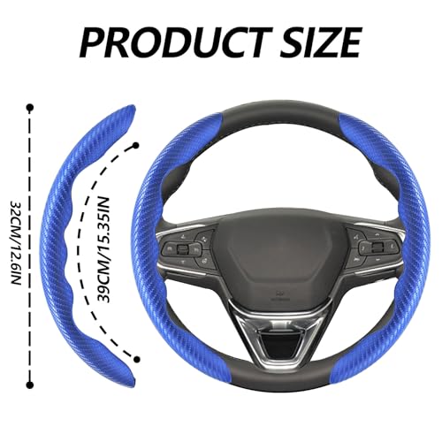 2pcs Universal Fit Carbon Fiber Steering Wheel Cover, Anti-Skid Steering Wheel Cover/Segmented Steering Wheel Protector/Car Interior Accessories (Blue) - color: blue