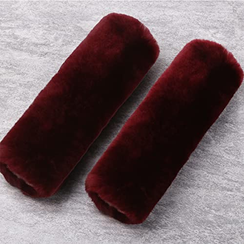 2 Pack Real Sheepskin Wool Car Seat Belt Pads for Auto Car Seat Belt, Soft Shoulder Pad, Neck Cushion Protector, Genuine Natural Merino Wool (Grape Red) - color: Grape Red, size: Shearling Wool