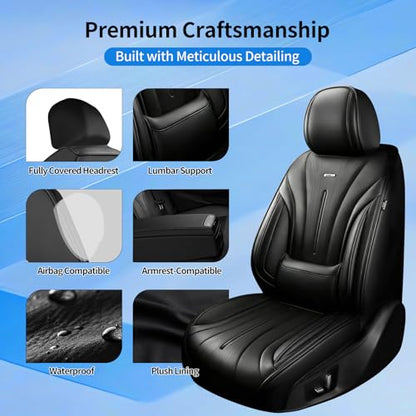 Fit HR-V Car Seat Covers (Full Set) for Select Honda HRV 2016-2026 LX/EX/EXL/Sport, Premium Full Coverage Leather, Airbag Compatible, Breathable Waterproof & All Weather Seat Protector, Black