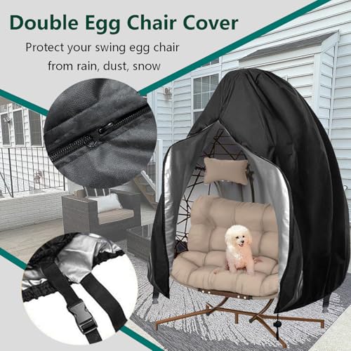 【Upgraded】Patio Egg Chair Covers with Zipper, 91 x 80 Large Wicker Egg Swing Chair Covers, Waterproof Heavy Duty Weather Resisatnt Outdoor Chair Cover, Windproof Hanging Chair Cover, Black, 1 Pack - color: Black, size: Double Seat 91'' (L) x 80''(W)