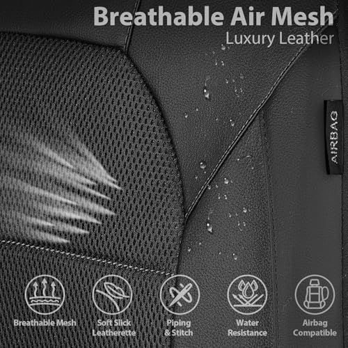 CAR PASS Leather and 3D Air Mesh Universal Fit Car Seat Covers, for Sedans,Trucks,Suvs,Airbag Compatible,Zipper Design and Reserved Opening Holes for Headrest(Full Set, Black and Black)