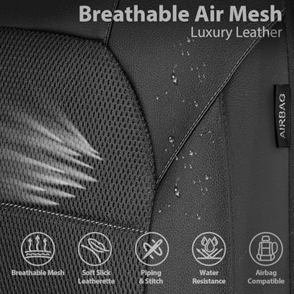 CAR PASS Leather and 3D Air Mesh Universal Fit Car Seat Covers, for Sedans,Trucks,Suvs,Airbag Compatible,Zipper Design and Reserved Opening Holes for Headrest(Full Set, Black and Black)