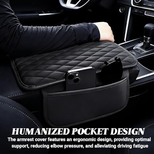Car Center Console Cover, Upgraded Microfiber Car Armrest Cover Cushion, with 2 Storage Bags Scratch, Resistant Leather Cars Armrest Storage Box Universal Vehicles Accessories (Black) - color: Black