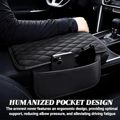 Car Center Console Cover, Upgraded Microfiber Car Armrest Cover Cushion, with 2 Storage Bags Scratch, Resistant Leather Cars Armrest Storage Box Universal Vehicles Accessories (Black) - color: Black
