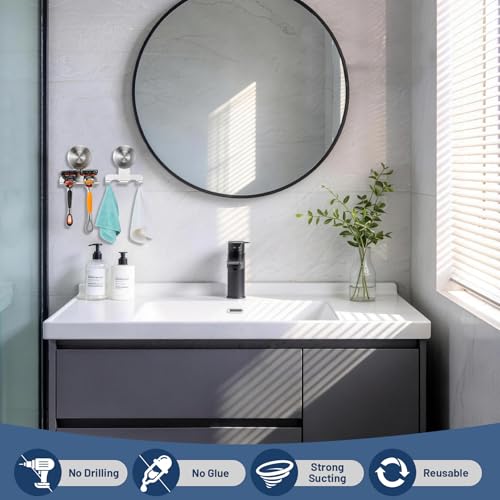 No-Drill Suction Cup Razor and Shaver Holder, Stainless Steel Shower Hook for Towel & Loofah, Damage-Free Reusable Bathroom Wall Organizer (2, Brushed Nickel) - color: Brushed Nickel