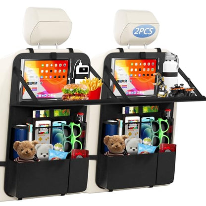 KaiCross Car Backseat Organizer with Table Holder,10 Storage Pockets Backseat Car Organizer and Storage with 600D Oxford Cloth,Travel Essentials,Kick Mats Back Seat Protector-2 Pack - size: 2 Pack