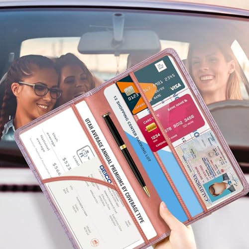 CoBak Car Registration and Insurance Holder - Vehicle Glove Box Car Organizer,Auto Truck Comparment Accessories Case with Magnetic Closure for Driver License,Cards - color: L-Crocodile Pink