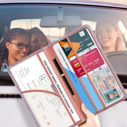 CoBak Car Registration and Insurance Holder - Vehicle Glove Box Car Organizer,Auto Truck Comparment Accessories Case with Magnetic Closure for Driver License,Cards - color: L-Crocodile Pink