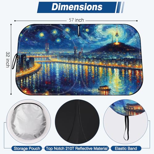 Windshield Sun Shade - Car Sun Shade Windshield, Reflector Sunshade Offers Ultimate Protection for Car Interior - color: Blue Lighthouse(57"x32")