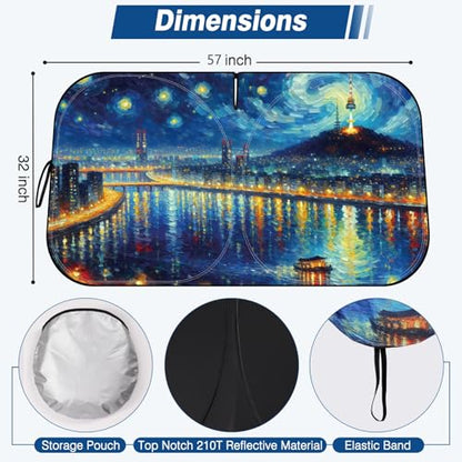 Windshield Sun Shade - Car Sun Shade Windshield, Reflector Sunshade Offers Ultimate Protection for Car Interior - color: Blue Lighthouse(57"x32")