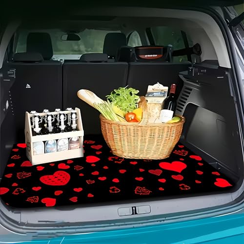 Universal Car Trunk Mat 29" x 39", Red Heart Print All Weather Trunk Protection Cargo Liner, Durable Cargo Mat Rear Trunk Liner, Stylish Vehicle Interior Accessories Suitable for Most Car Models - color: Red Heart Print
