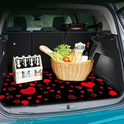 Universal Car Trunk Mat 29" x 39", Red Heart Print All Weather Trunk Protection Cargo Liner, Durable Cargo Mat Rear Trunk Liner, Stylish Vehicle Interior Accessories Suitable for Most Car Models - color: Red Heart Print