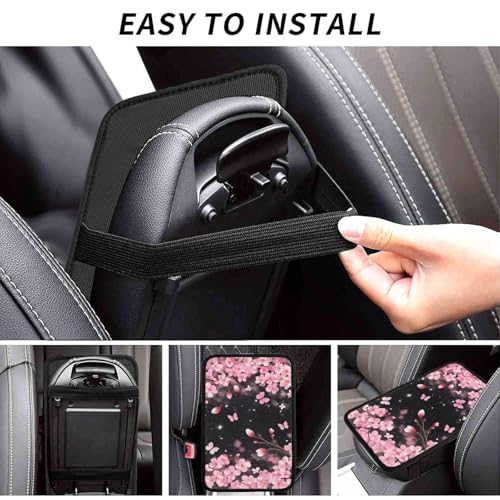 Universal Car Center Console Cushion Pad, Pink Cherry Blossoms Soft Waterproof Car Center Console Cover Auto Armrest Seat Box Cover Protector for Most Vehicle SUV Truck Car - color: Pink Cherry Blossoms
