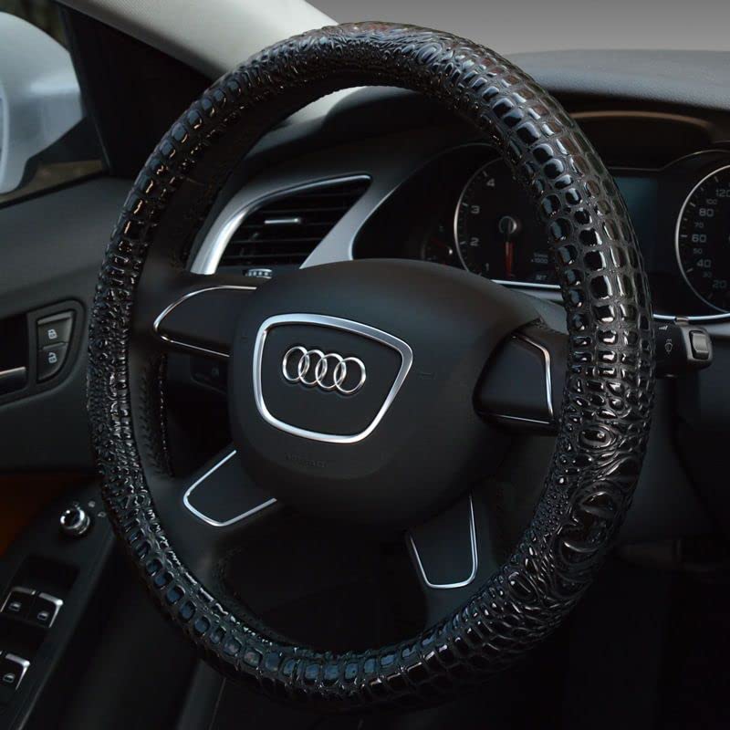 Premium Leather Steering Wheel Cover with Air Holes – Non-Slip Rubber Grip, Universal Fit for Cars (Black) - color: Black