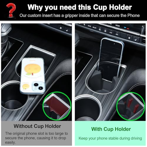 TOPINSTALL 2-in-1 Cup Holder with Phone Mount for 2021-2026 Toyota Sienna, Center Console Silicone Cup Holder Insert, Non-Slip, Dustproof, Waterproof, Anti-Noise, Car Interior Accessories for Sienna