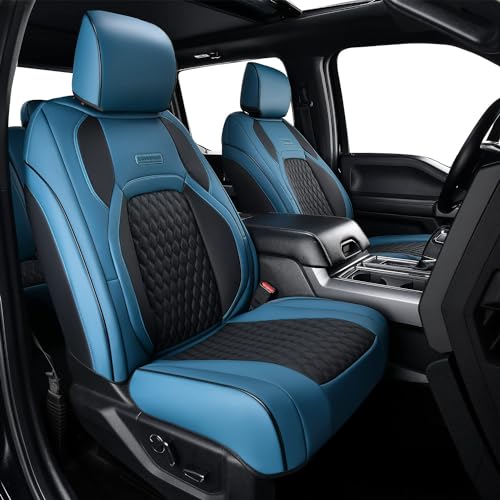 Coverado Blue Front Seat Covers for F150, Full Coverage Waterproof Leather Protectors, Fit Ford F150 2015-2026 & F250 F350 F450 2017-2026 - color: Blue, size: Front