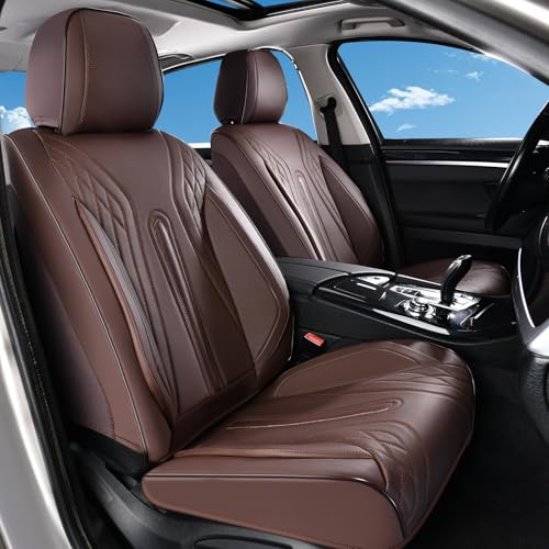 Huidasource Front Seat Covers, Universal Fit for Most Cars SUV Trucks, Full Coverage Nappa Leather Seat Cover, Airbag, Velcro Adjustable, Storage Pocket Design, Seat Function Retain, Coffee - color: FR: Coffee, size: Front