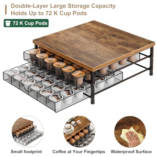 Coffee Pod Holder for K Cup Holder Drawer, 72 Capacity Coffee Pod Organizer K Cup Storage 2 Tier Pods Drawer Organizer Sliding Baskets for Coffee Station Counter, Black