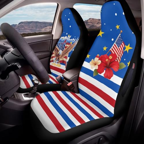 American Flag Printed 2 Piece Front Car Seat Covers, 250th Anniversary Soft Breathable Car Front Seat Covers Waterproof, Airbag Compatible, Universal Fits for SUV - color: Blue and Red - American Flag 250th Anniversary