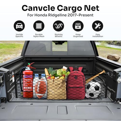 Canvcle Trunk Cargo Net for 2017-2026 Honda Ridgeline Accessories Envelope Style Mesh Trunk Net Organizer and Storage Stretchable Adjustable Elastic Nylon Rear Cargo Netting with Hooks - style: for Honda Ridgeline