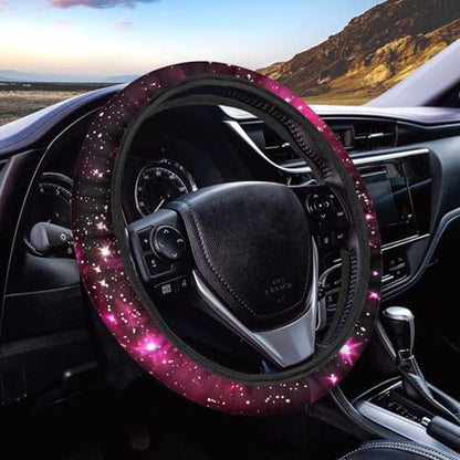 AFPANQZ Anti-Slip Steering Wheel Cover for Women Universal Fit 14 to 15 inch, Car SUV Sedans Accessories Neoprene Steering Wheel Protection Sweat Absorption Nebula Galaxy Pink Blue - color: Galaxy pink