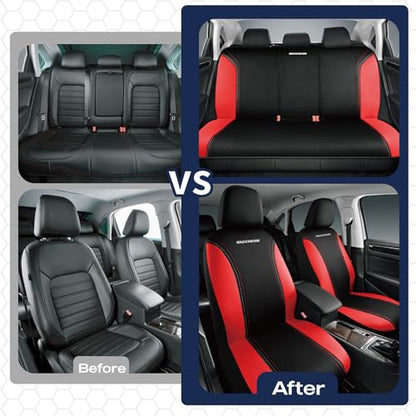 Skechers Memory Foam Seat Covers,Air- Cooled Mesh Thick Car Seat Covers,Leather Front Seat Covers,Airbag Compatible,Automotive Comfort Universal Fit for SUVs,Vans,Sedans,Cars,Trucks,Red - color: Black/Red