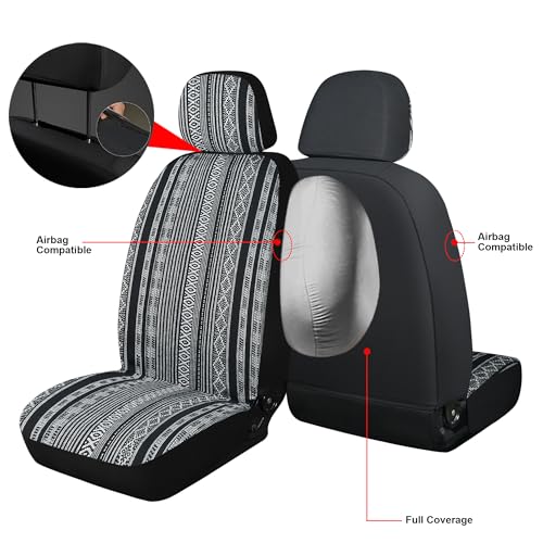 Baja Saddle Blanket Car Seat Covers, Boho Striped Woven Front Seat Protectors, Breathable & Washable Interior Covers, Universal Fit for Most Cars SUVs Trucks, Airbag Compatible, White, 8 pcs. - color: WHITE