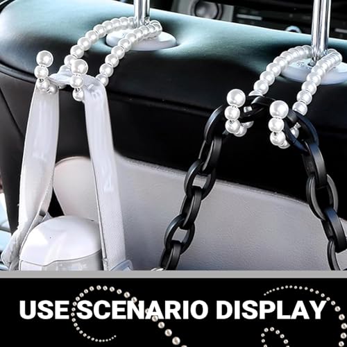 2 PCS Car Seat Headrest Hooks, Cute Pearl Car Purse Hook, Stainless Steel Auto Seat Backrest Storage Hook, Universal Automotive Interior Organizer Accessories for Women Girls (White)