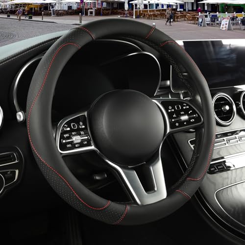 Microfiber Leather Steering Wheel Cover, Breathable, Anti Slip, 13.5 inch to 14 inch, Black - color: Black, size: Round-Small[13.5''-14'']