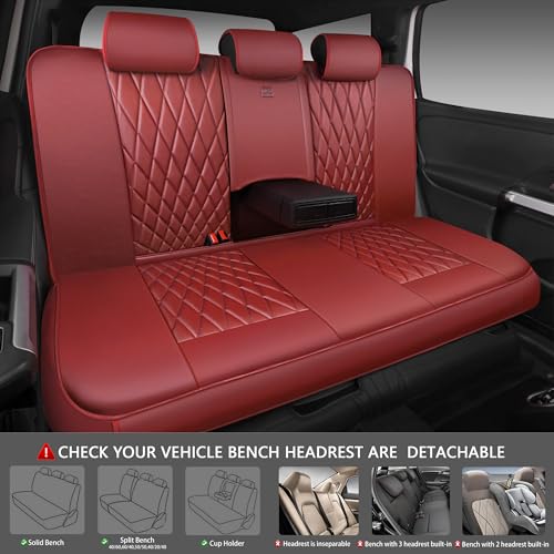 CAR PASS Piping Luxury Faux Leather Seat Covers Full Set, Premium Delux Anti-Slip Waterproof Automotive Seat Cover Universal Fit for Sedans Suvs Vans Trucks, Armrest & Airbag Compatible, Burgundy Red - color: Pure Burgundy Red, size: Full Set