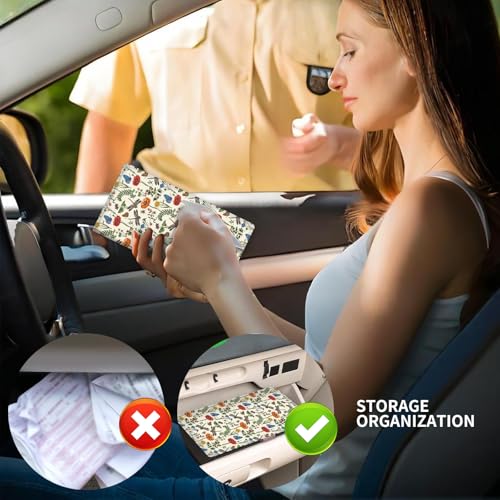 Leather Car Registration and Insurance Card Holder, Cute Car Accessories Vehicle Glove Box Car Organizer for Documents, Cards, License Cute Dragonfly Flowers - color: Cute Dragonfly Flowers