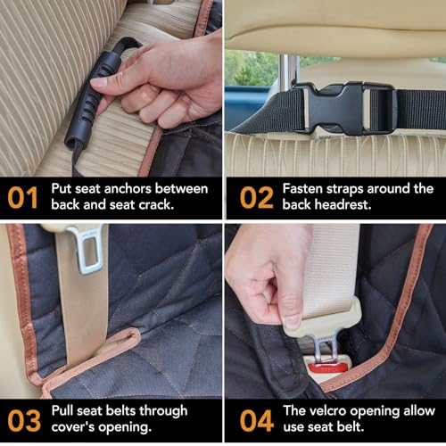 Petiza Dog Car Seat Cover for Back Seat, Heavy-Duty Non-Slip Waterproof Car Bench Protector for Pets,Compatible with Middle Armrests ，Dog Seat Cover Universal for Cars Trucks and SUVs - size: Large-brown