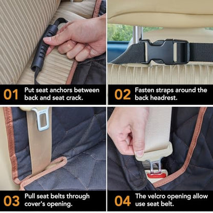 Petiza Dog Car Seat Cover for Back Seat, Heavy-Duty Non-Slip Waterproof Car Bench Protector for Pets,Compatible with Middle Armrests ，Dog Seat Cover Universal for Cars Trucks and SUVs - size: Large-brown