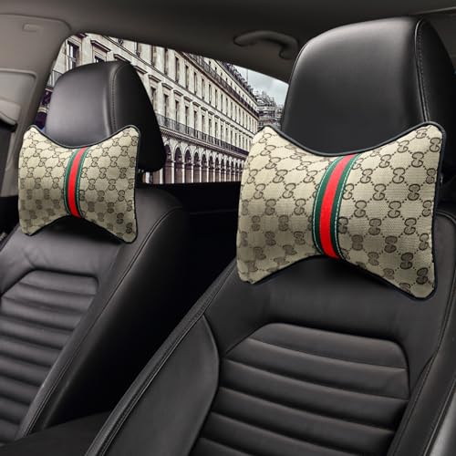 Steering Wheel Cover for Women with 2 Car Headrest Pillow and 2 Seat Belt Cushions Shoulder Pads Universal fit 14 1/2"-15" Steering Wheel Beige