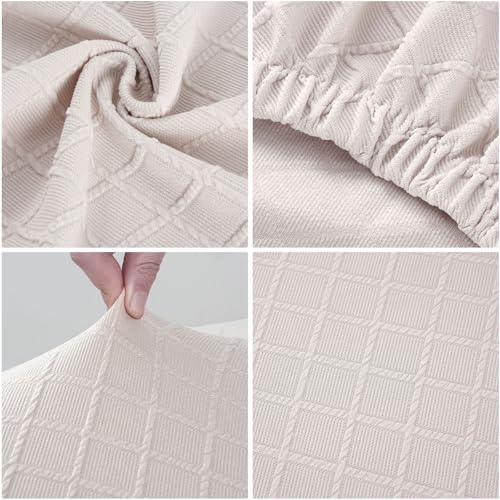 Fuloon Stretch Jacquard Dining Bench Cover - Anti-Dust Removable Bench Slipcover Washable Seat Cushion Protector for Bedroom, Kitchen, Hotel, Banquet (Pale Beige) - color: Pale Beige