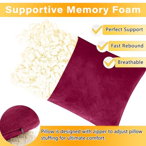 1 MIDDLE ONE 2 Pack Small Pillow, Memory Foam Mini Pillow 11 X 7 Inches for Travel, Sleeping, Nap and Neck, Knee, Lumbar Support, Tiny Cushion for Pet, Dogs (Burgundy) - color: Burgundy, size: 11x7 inch
