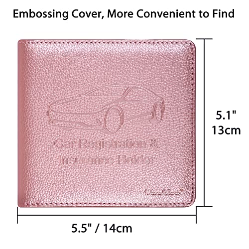 Car Insurance and Registration Holder, 5.5 x 5 Inch PU Leather Vehicle Glove Box Organizer Wallet Case for Insurance Card, Driver License, Paperwork - Rose Gold - color: RoseGold